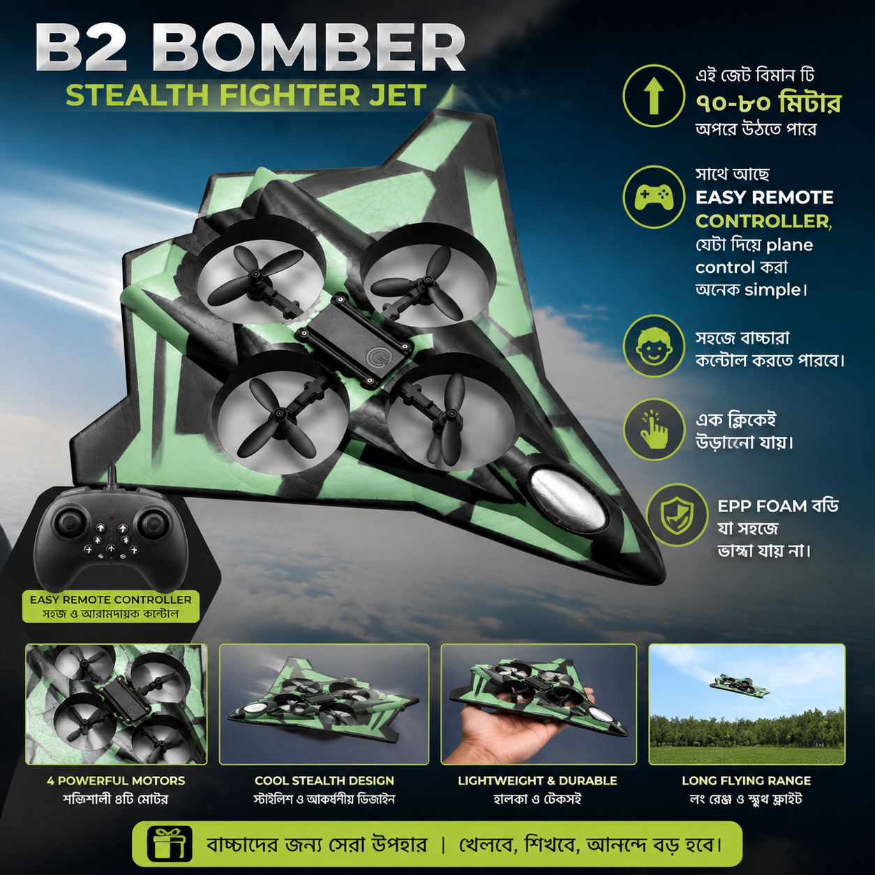 B2 Bomber Stealth Fighter RC Plane (3 Battery) image 2